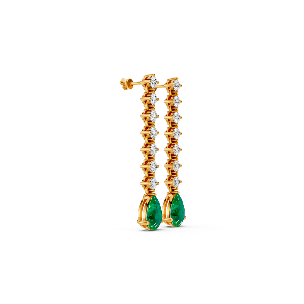 Colombian Emerald  Pear Drop Earrings with Diamond Tennis Chain