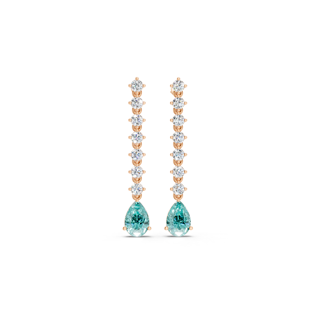 Paraiba Tourmaline  Pear Drop Earrings with Diamond Tennis Chain