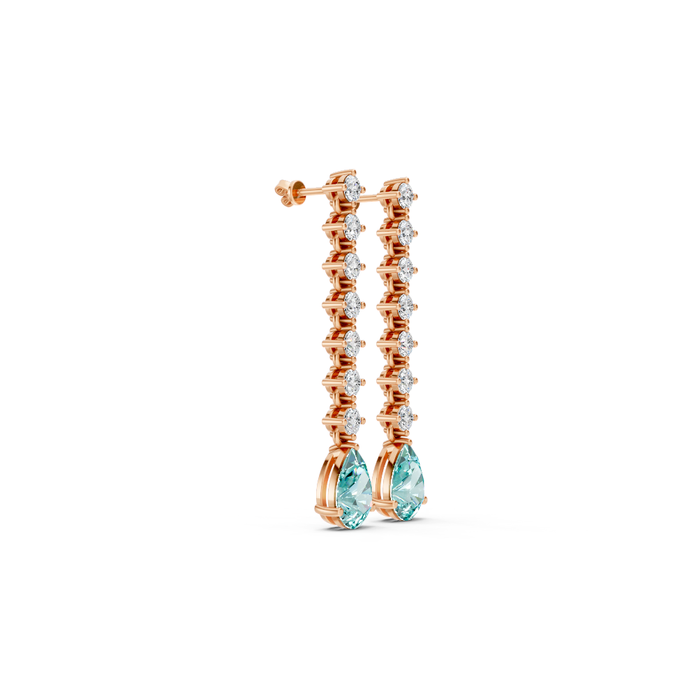 Paraiba Tourmaline  Pear Drop Earrings with Diamond Tennis Chain