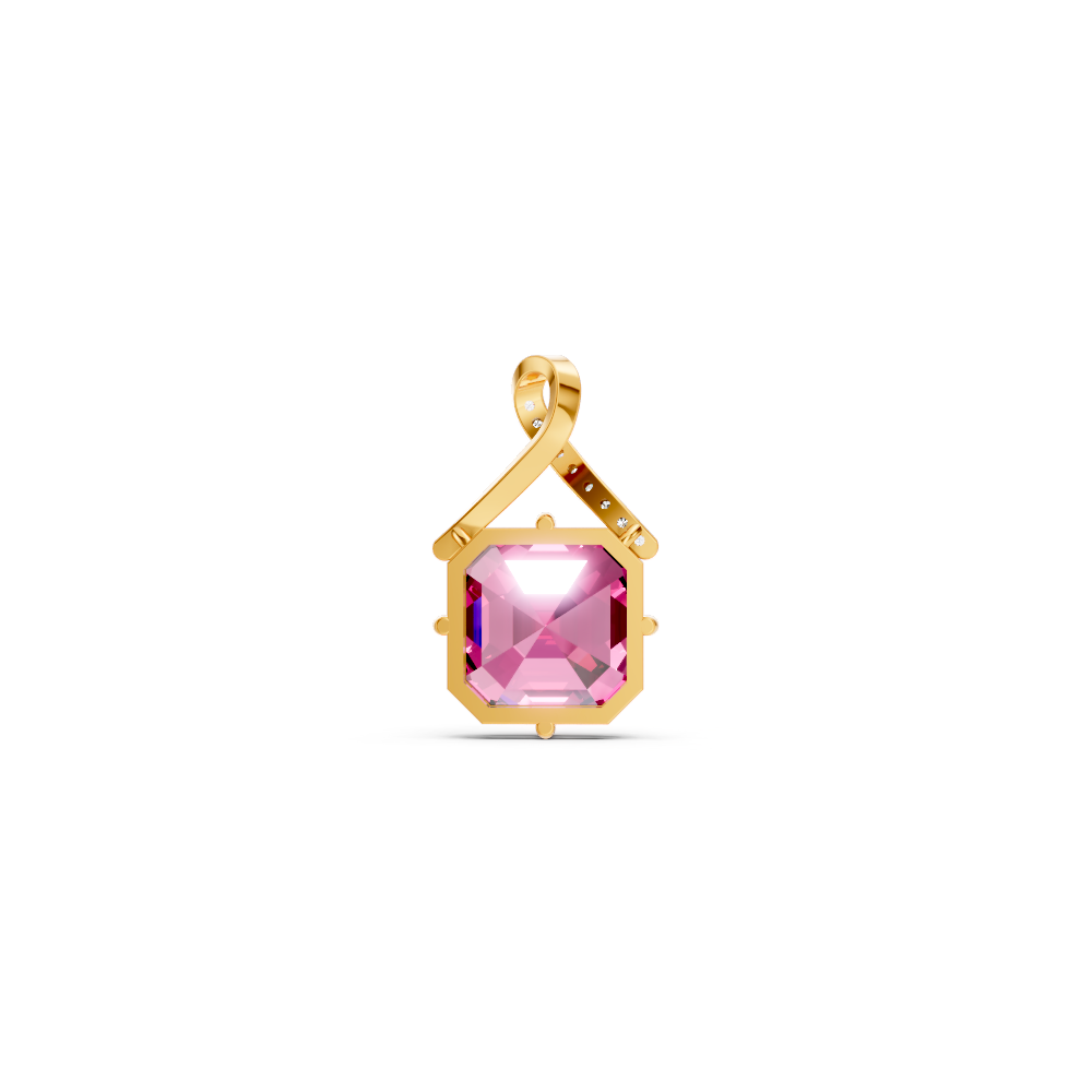 Pink Sapphire Asscher Solitaire Pendant with Diamond Crossover Bail