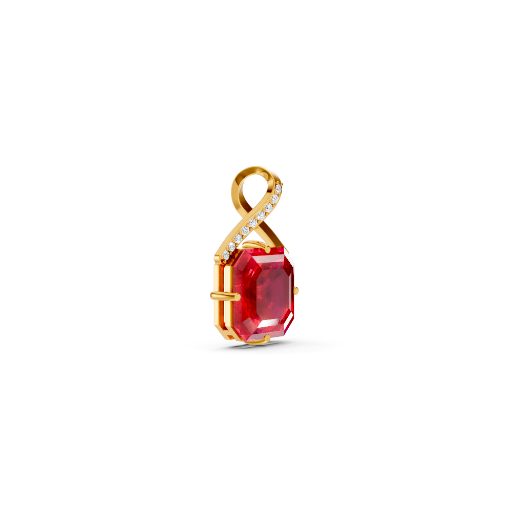 Ruby Asscher Solitaire Pendant with Diamond Crossover Bail