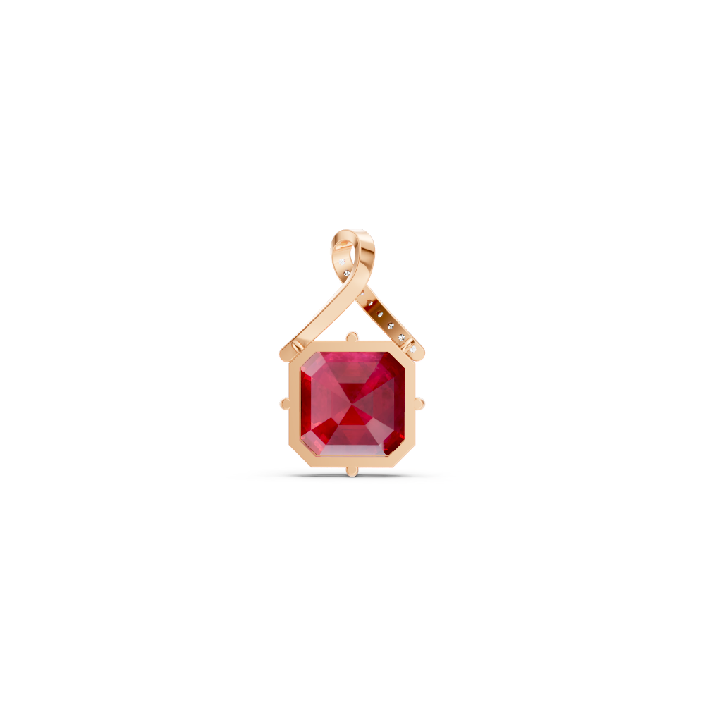 Ruby Asscher Solitaire Pendant with Diamond Crossover Bail