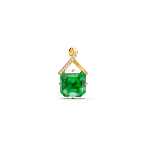 Colombian Emerald Asscher Solitaire Pendant with Diamond Crossover Bail