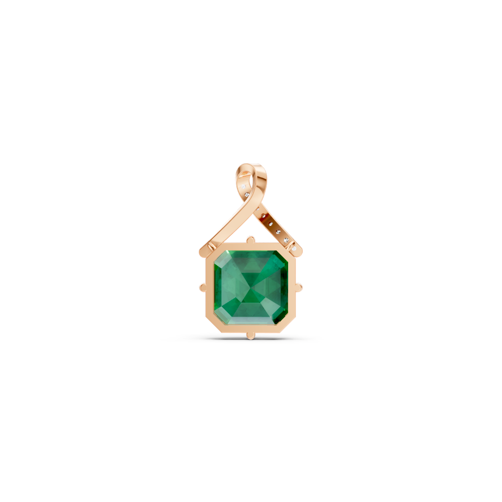 Colombian Emerald Asscher Solitaire Pendant with Diamond Crossover Bail
