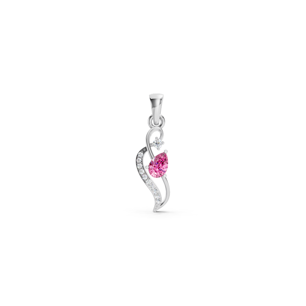 Pink Sapphire Pear Pendant with Diamond Wave Accent