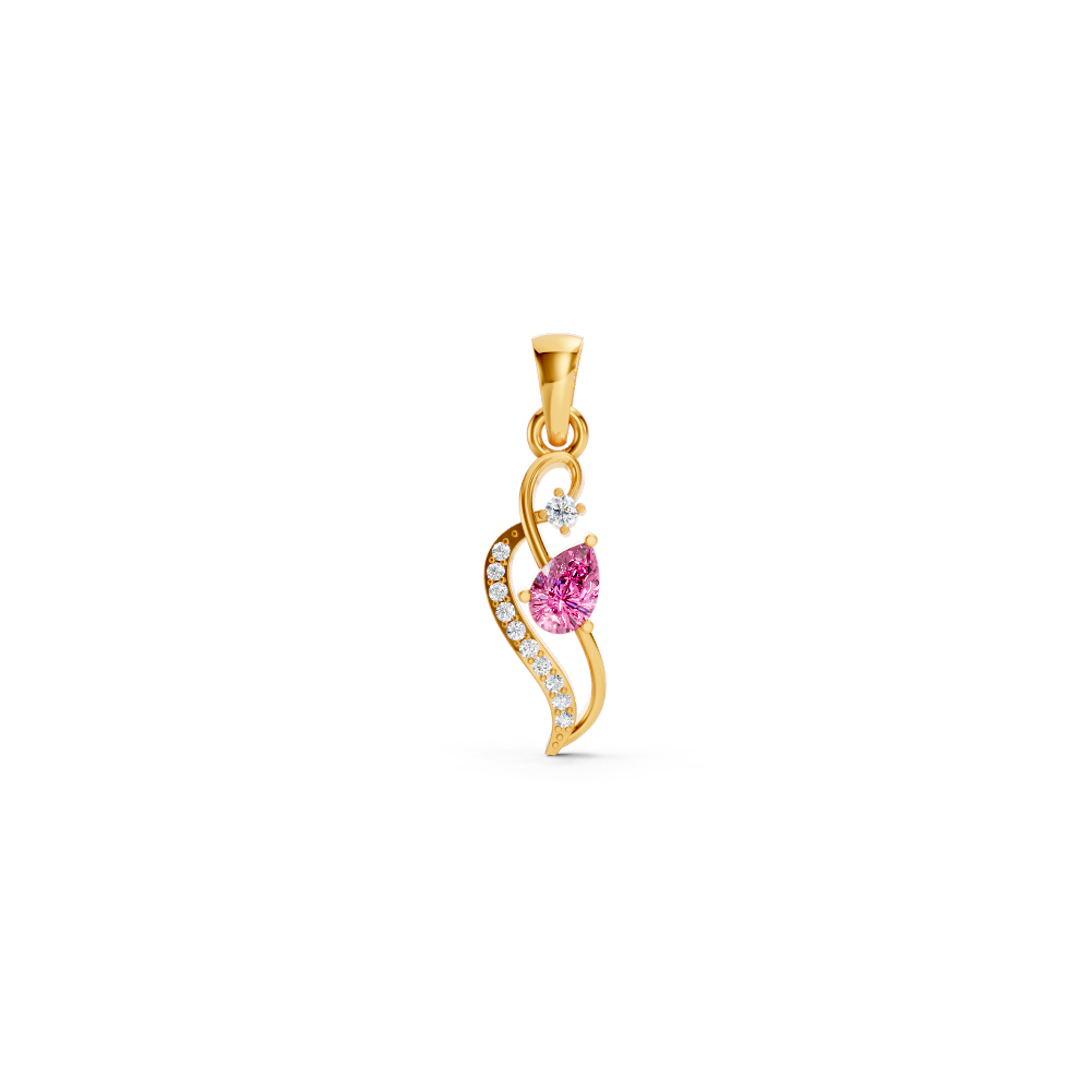 Pink Sapphire Pear Pendant with Diamond Wave Accent