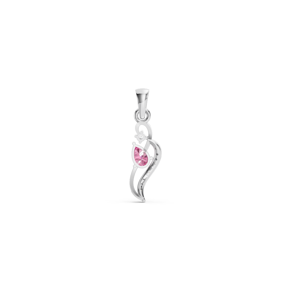 Pink Sapphire Pear Pendant with Diamond Wave Accent