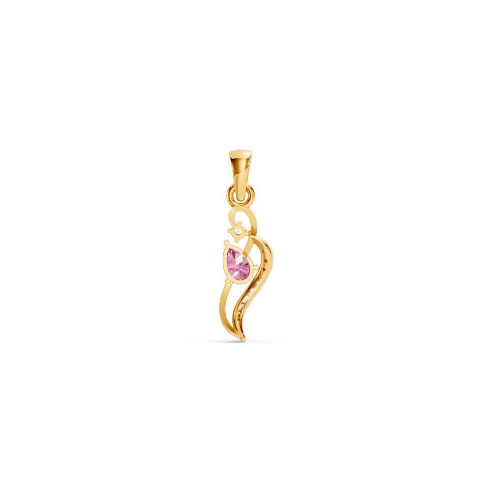 Pink Sapphire Pear Pendant with Diamond Wave Accent