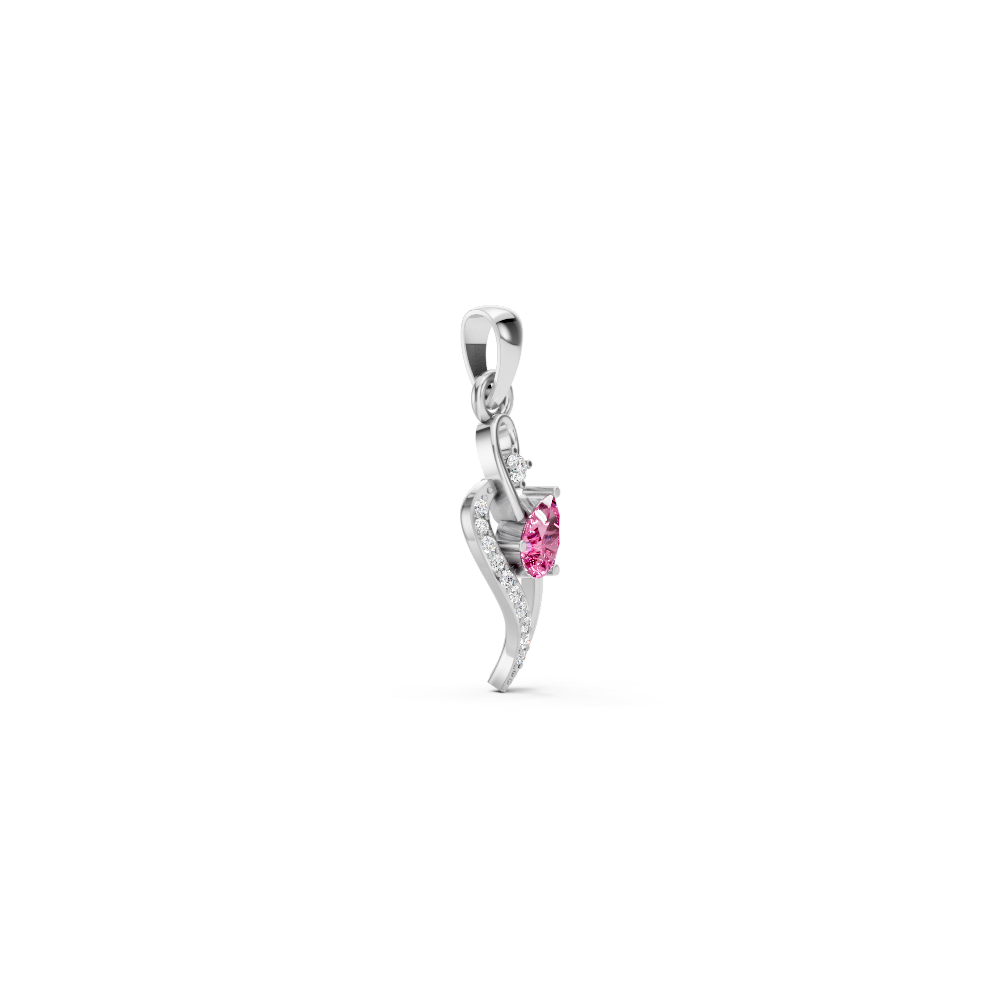 Pink Sapphire Pear Pendant with Diamond Wave Accent