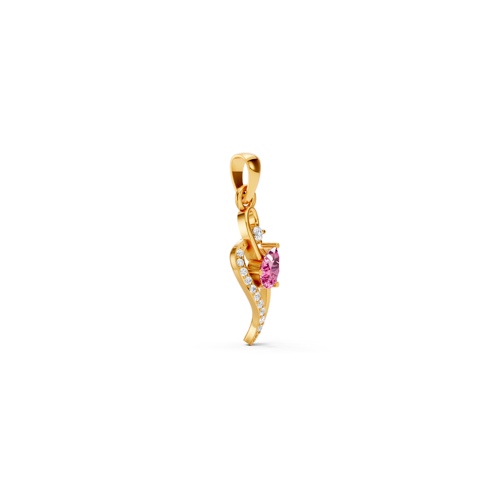 Pink Sapphire Pear Pendant with Diamond Wave Accent