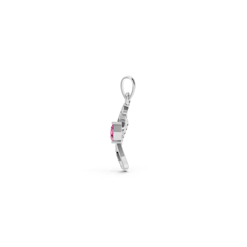Pink Sapphire Pear Pendant with Diamond Wave Accent