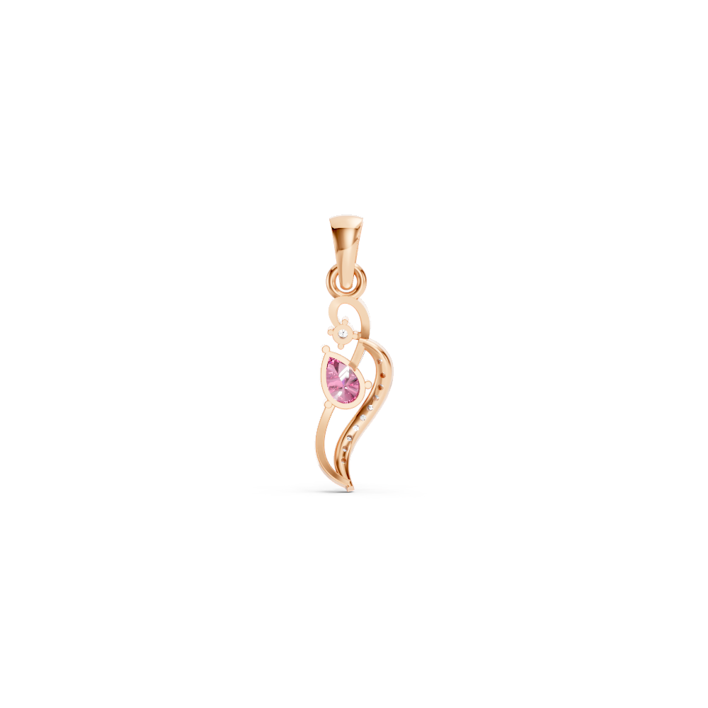 Pink Sapphire Pear Pendant with Diamond Wave Accent