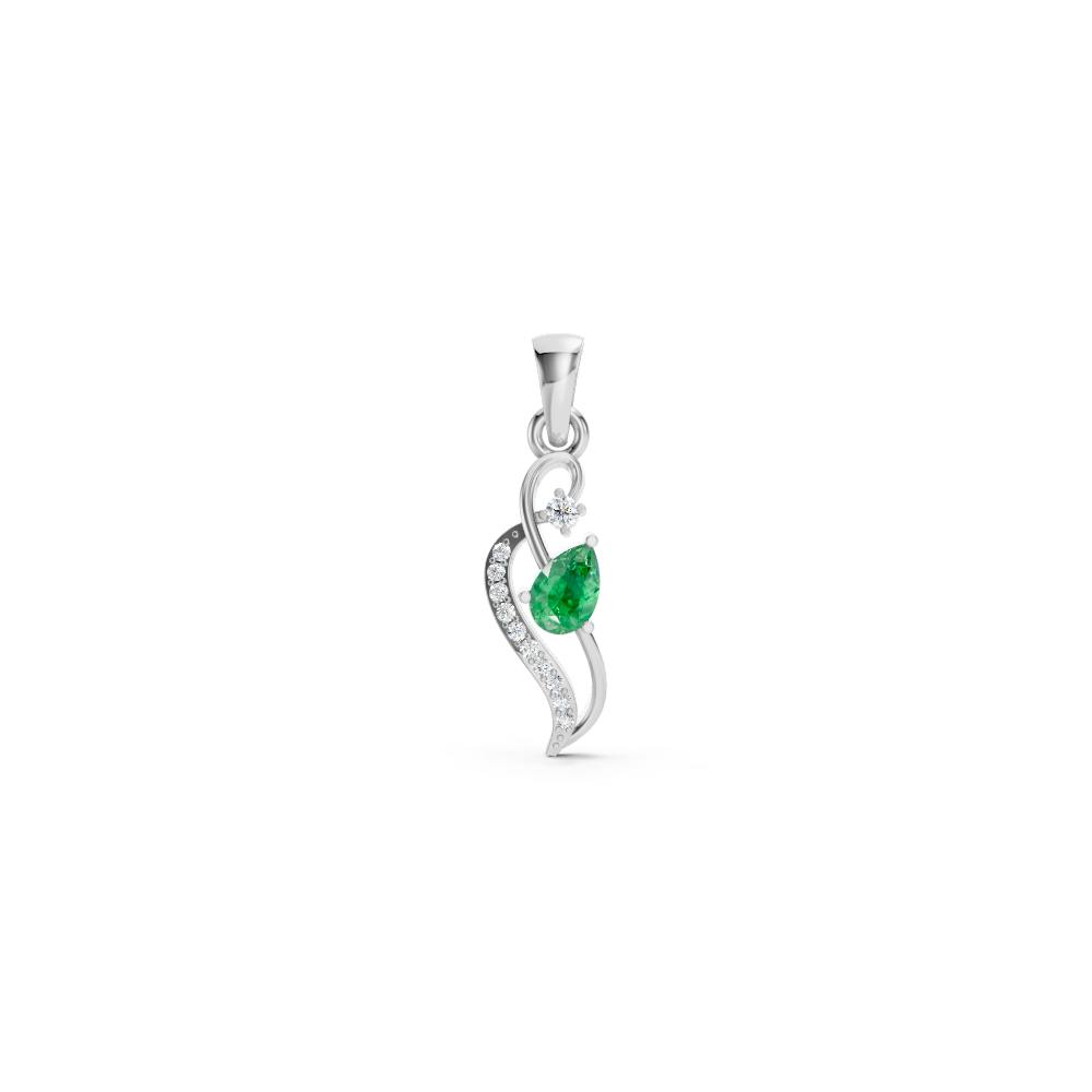 Colombian Emerald Pear Pendant with Diamond Wave Accent