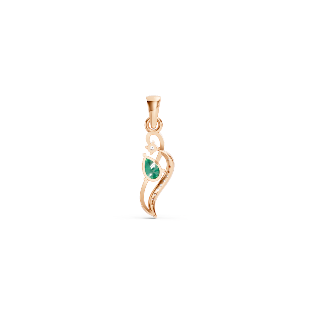 Colombian Emerald Pear Pendant with Diamond Wave Accent