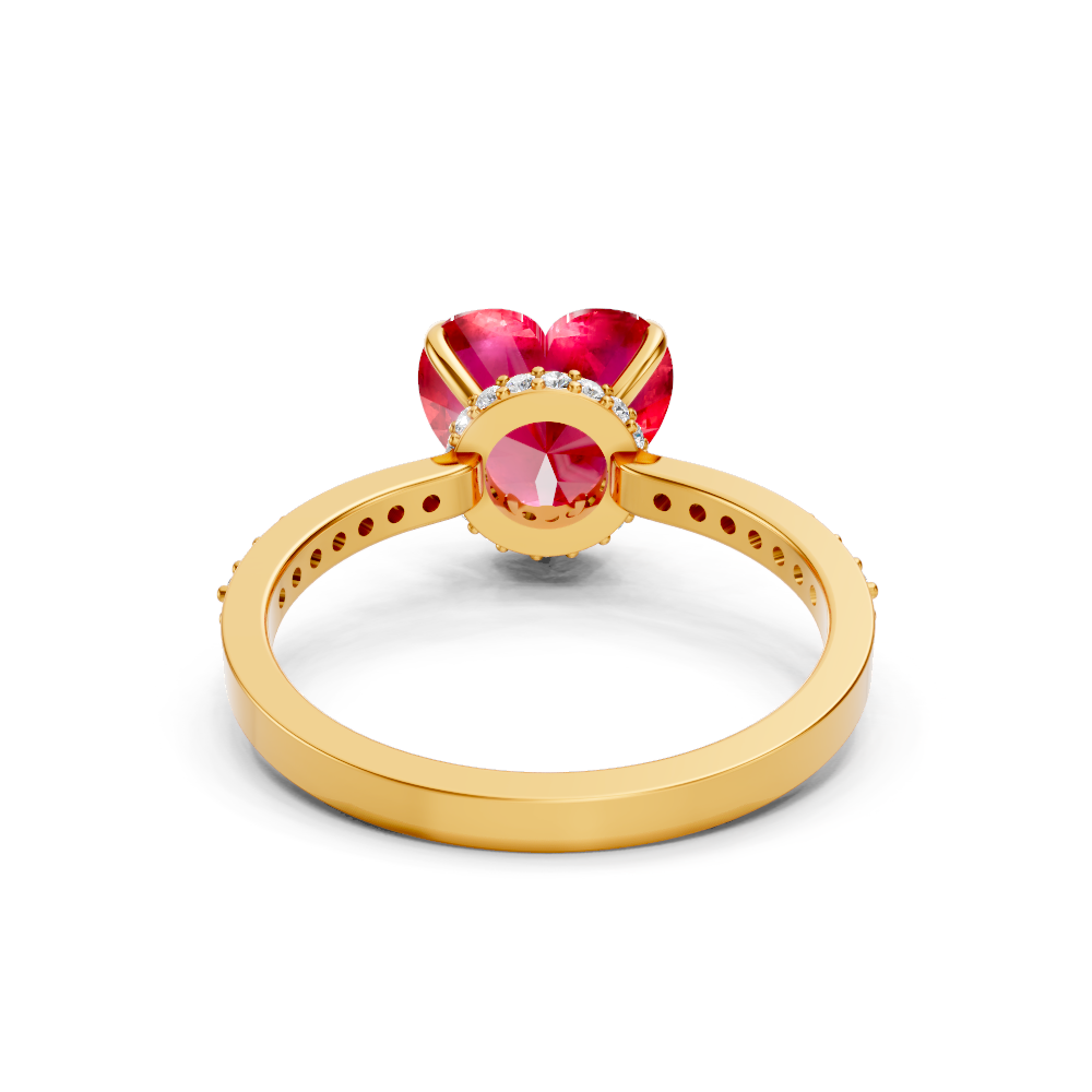 Ruby Heart Ring with Diamond Pave Band