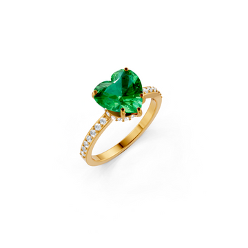 Colombian Emerald Heart Ring with Diamond Pave Band