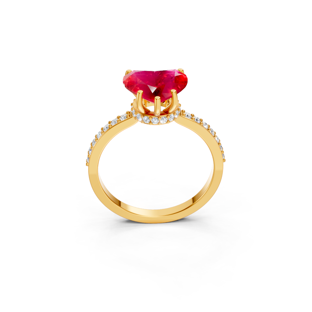 Ruby Heart Ring with Diamond Pave Band