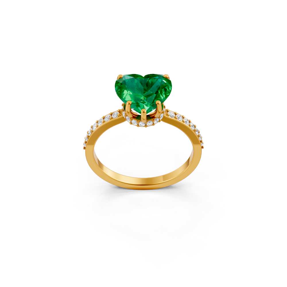 Colombian Emerald Heart Ring with Diamond Pave Band
