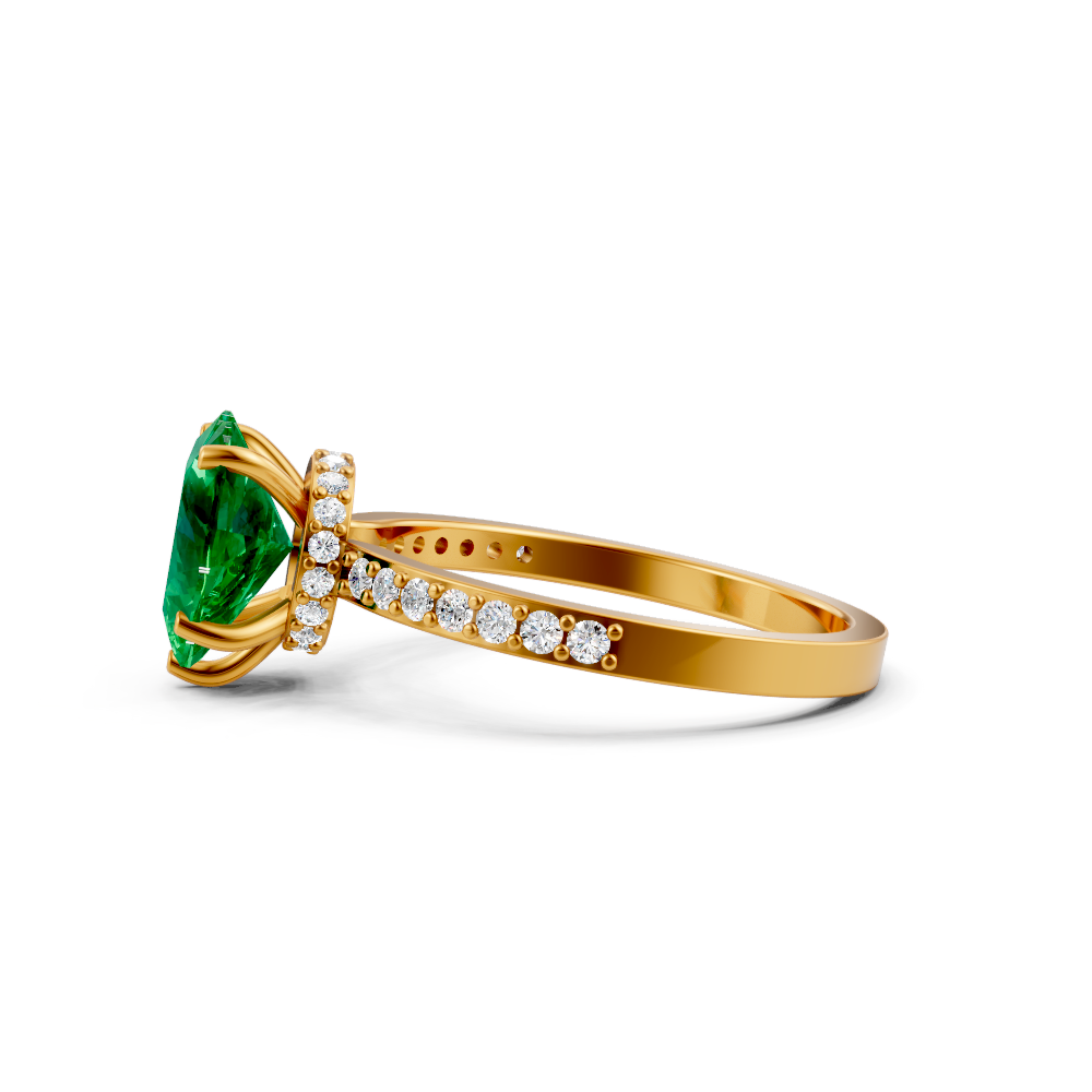 Colombian Emerald Heart Ring with Diamond Pave Band