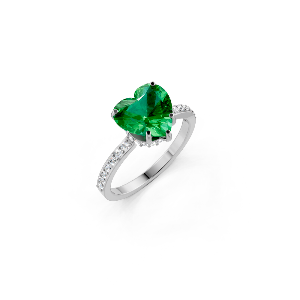 Colombian Emerald Heart Ring with Diamond Pave Band