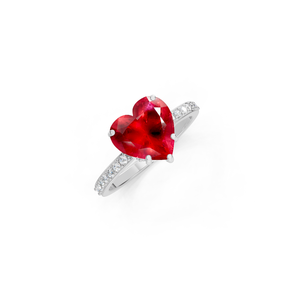Ruby Heart Ring with Diamond Pave Band