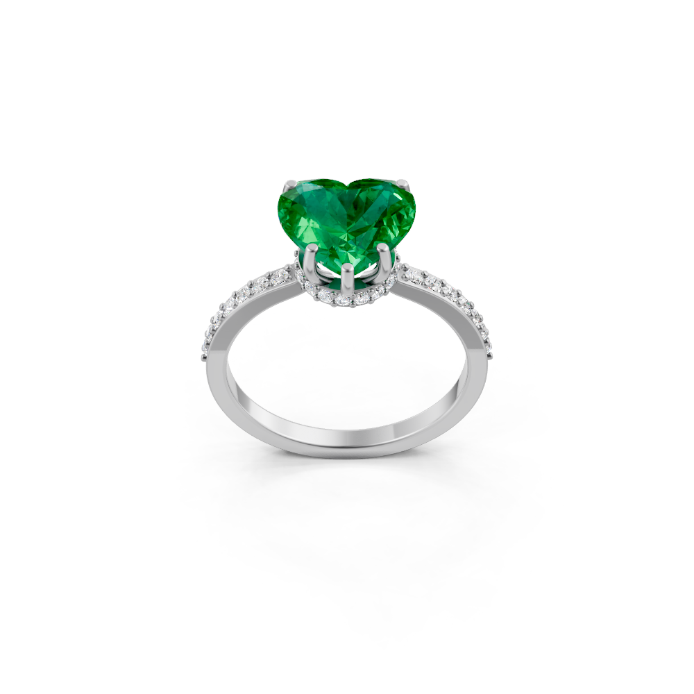 Colombian Emerald Heart Ring with Diamond Pave Band