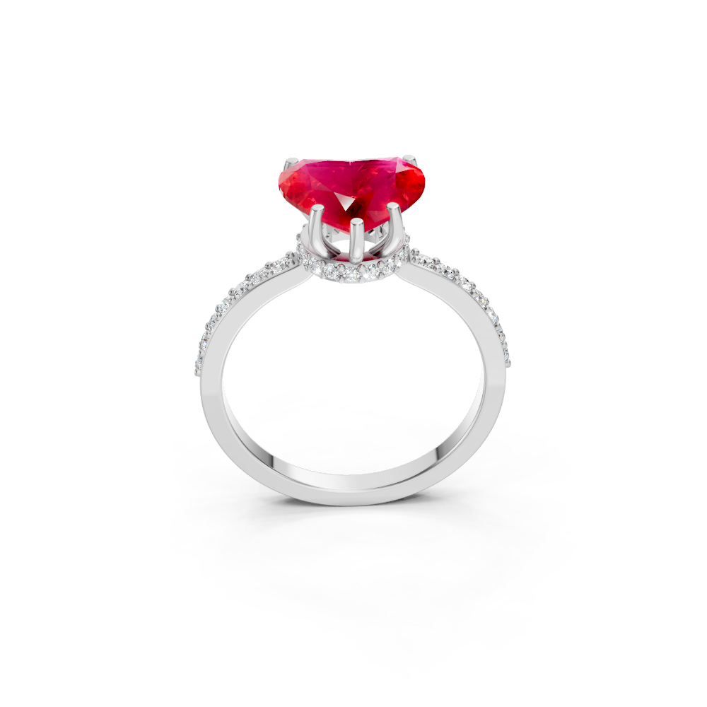 Ruby Heart Ring with Diamond Pave Band