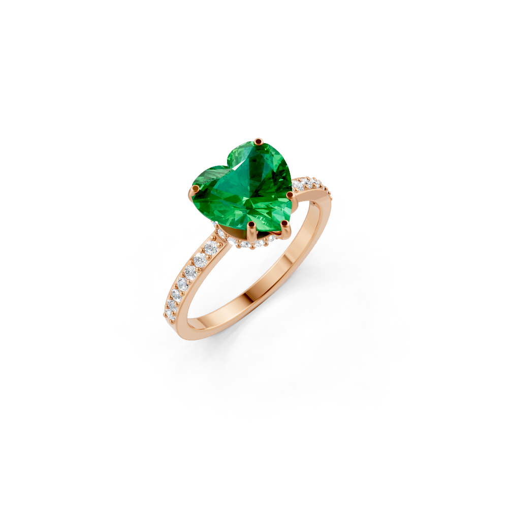 Colombian Emerald Heart Ring with Diamond Pave Band