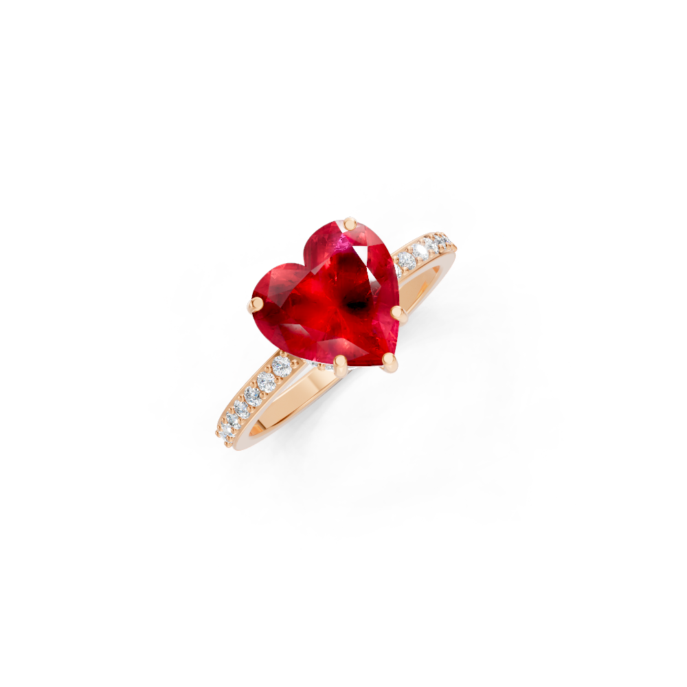 Ruby Heart Ring with Diamond Pave Band