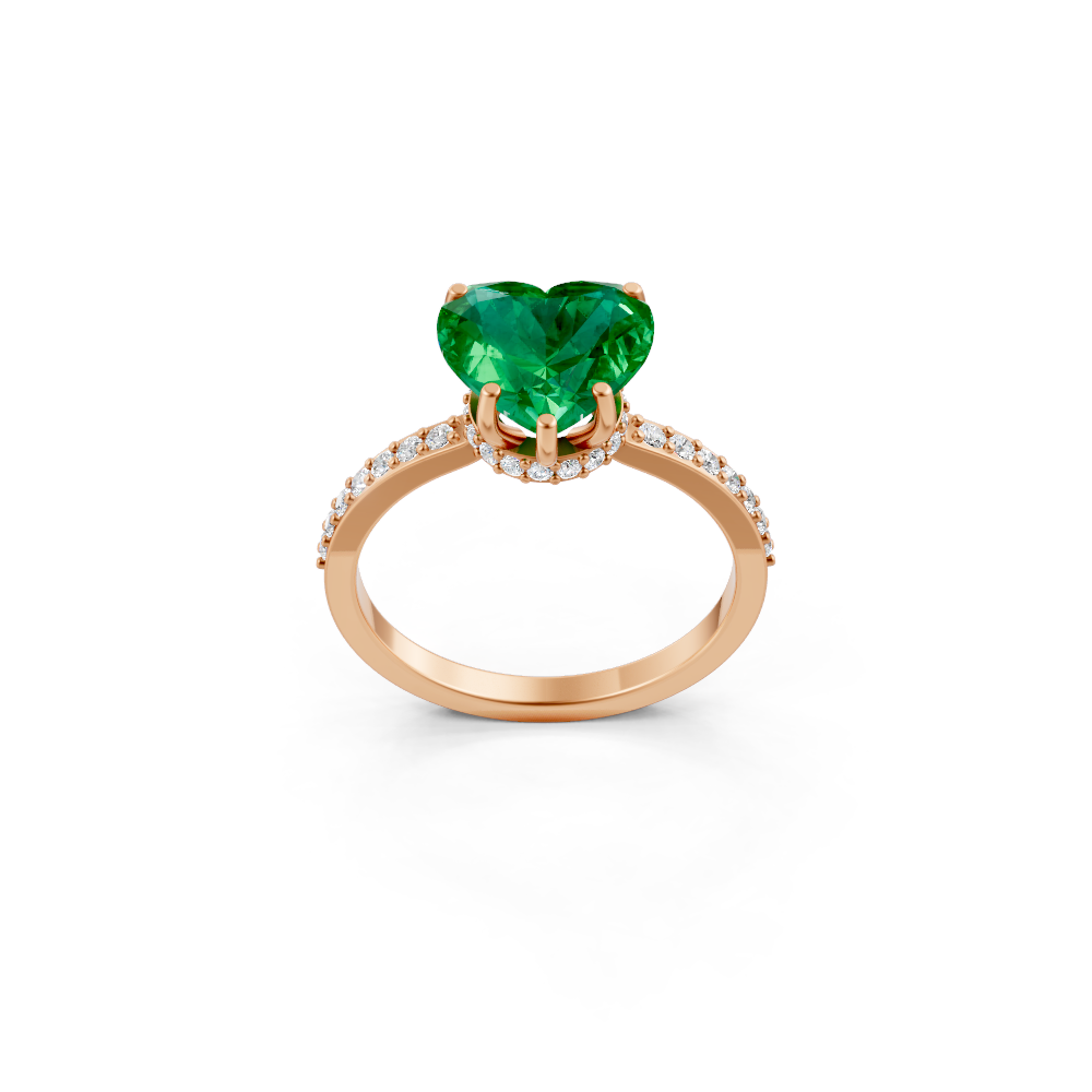 Colombian Emerald Heart Ring with Diamond Pave Band