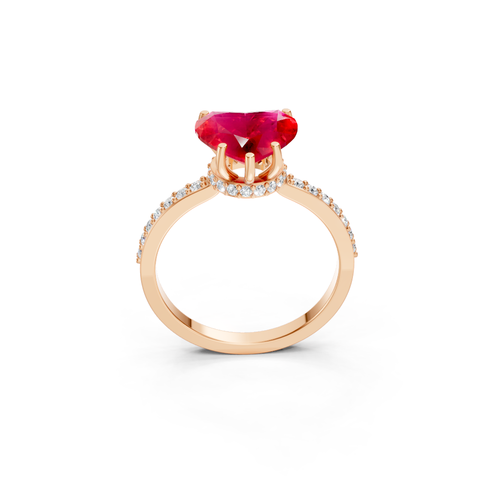 Ruby Heart Ring with Diamond Pave Band