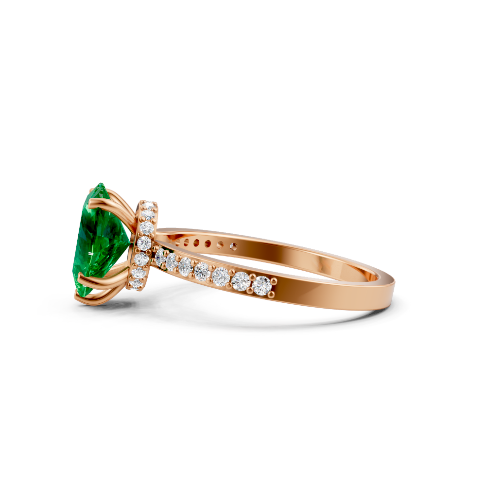 Colombian Emerald Heart Ring with Diamond Pave Band