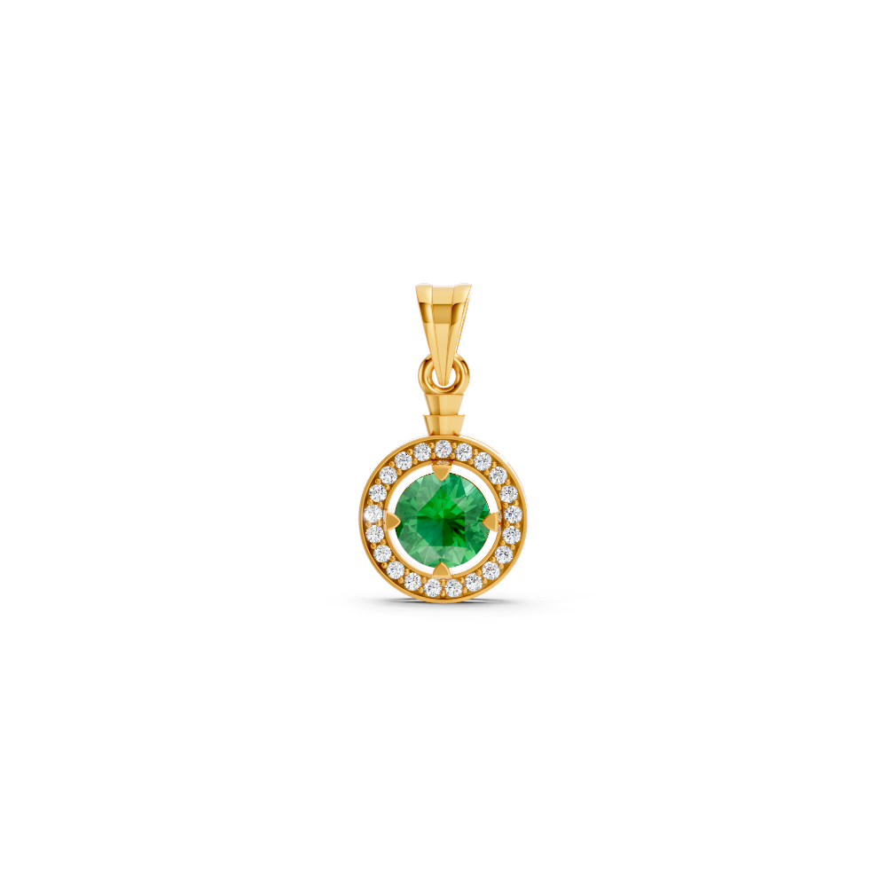 Colombian Emerald Round Halo Pendant