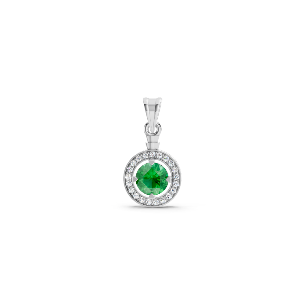 Colombian Emerald Round Halo Pendant