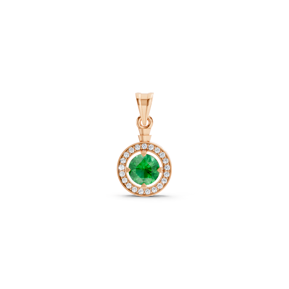 Colombian Emerald Round Halo Pendant