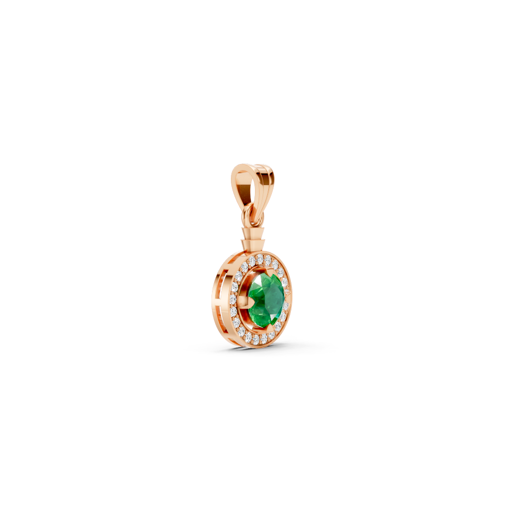 Colombian Emerald Round Halo Pendant