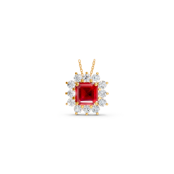 Ruby Asscher Sunburst Diamond Halo Pendant