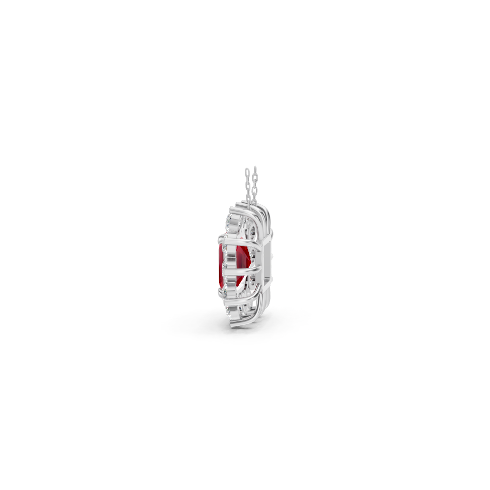 Ruby Asscher Sunburst Diamond Halo Pendant