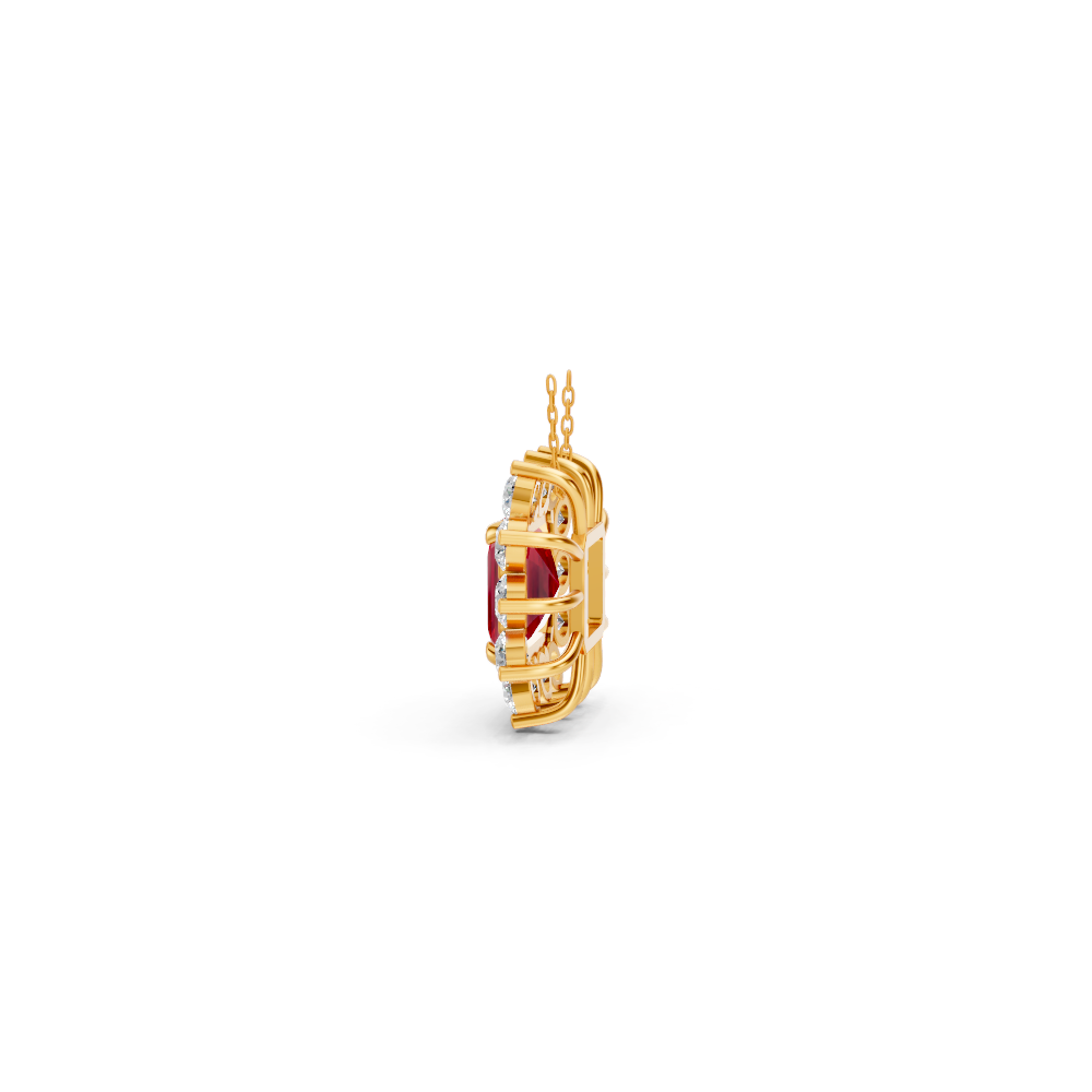 Ruby Asscher Sunburst Diamond Halo Pendant