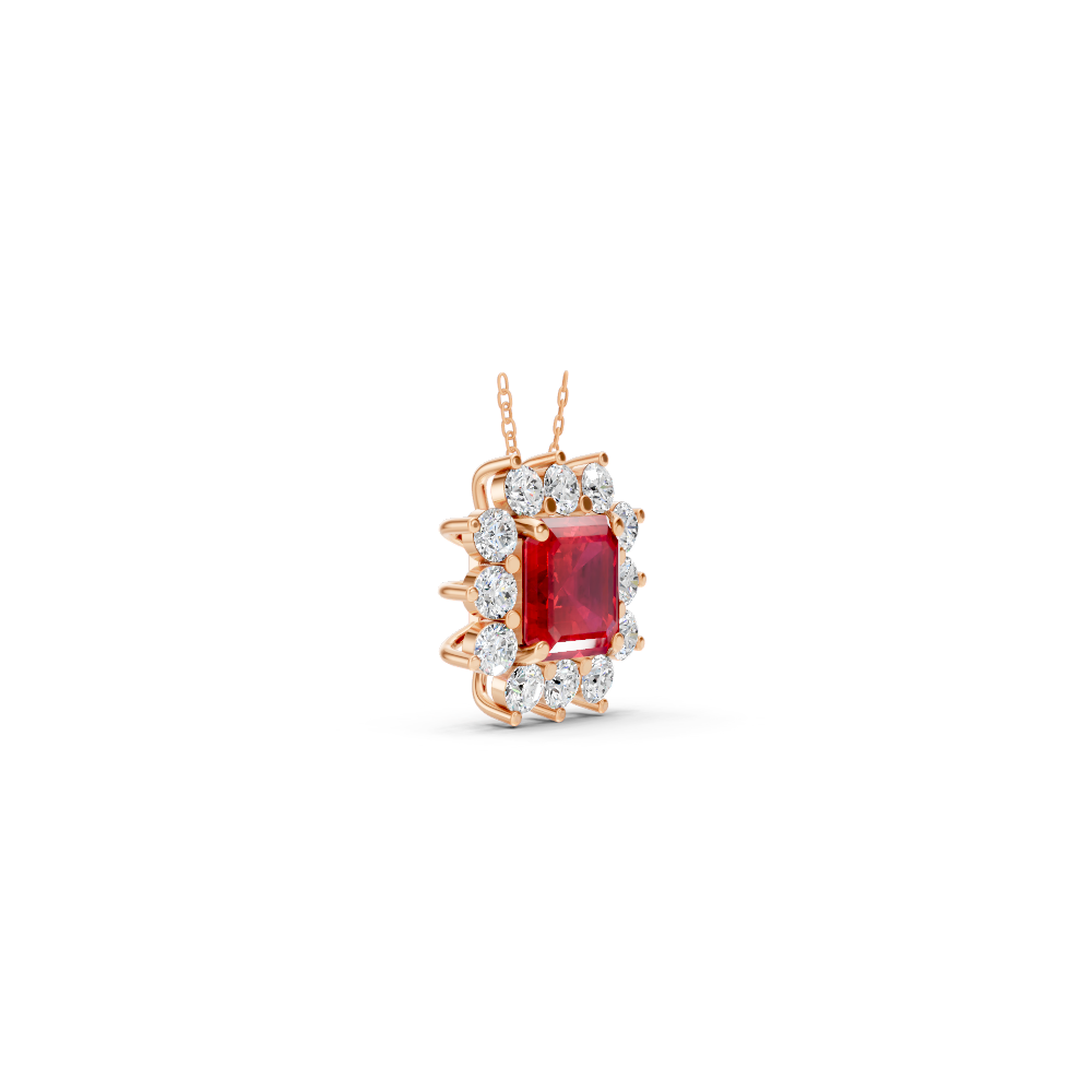 Ruby Asscher Sunburst Diamond Halo Pendant