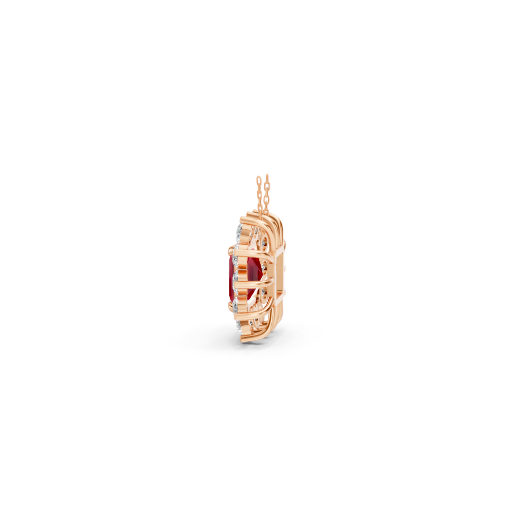 Ruby Asscher Sunburst Diamond Halo Pendant