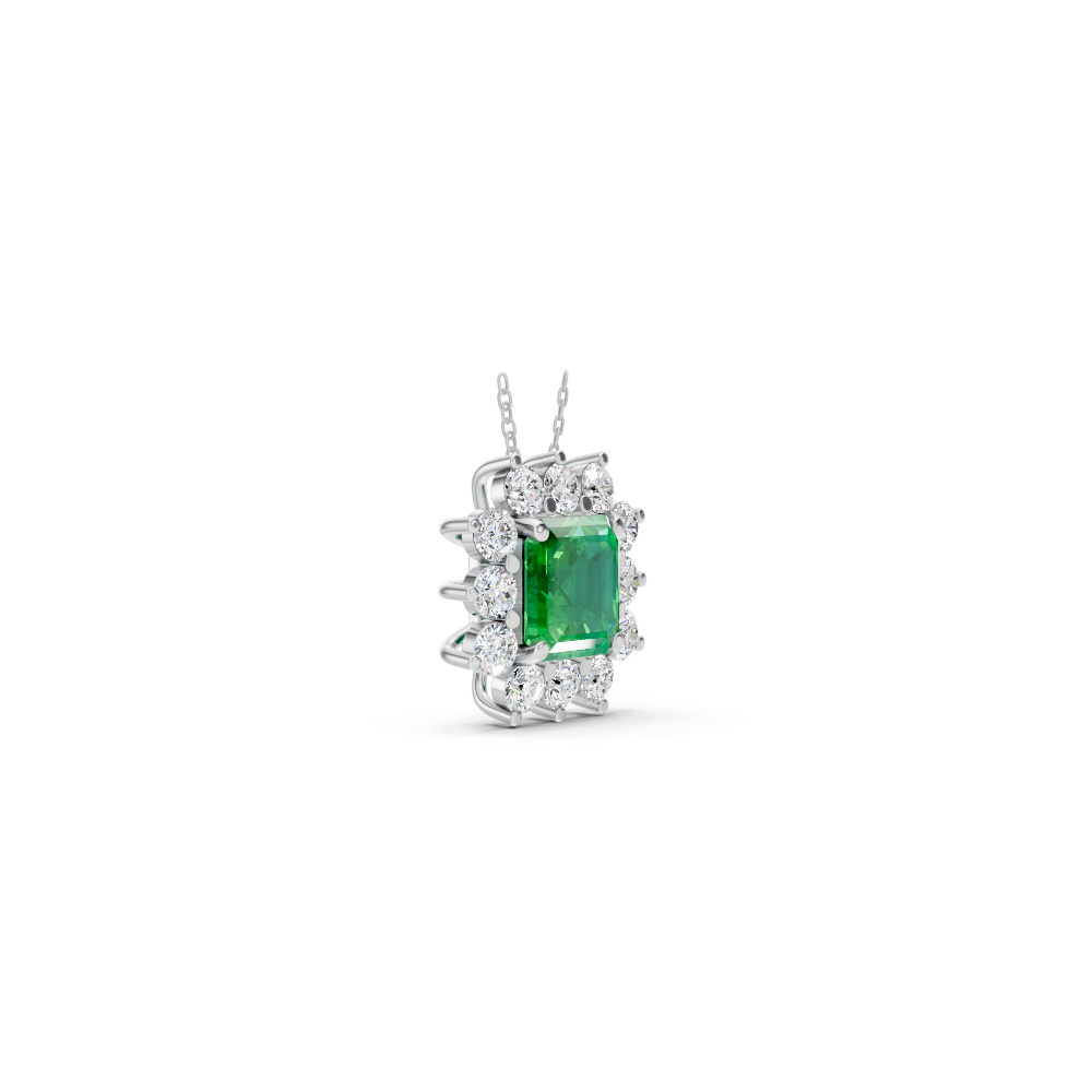 Colombian Emerald Asscher Sunburst Diamond Halo Pendant