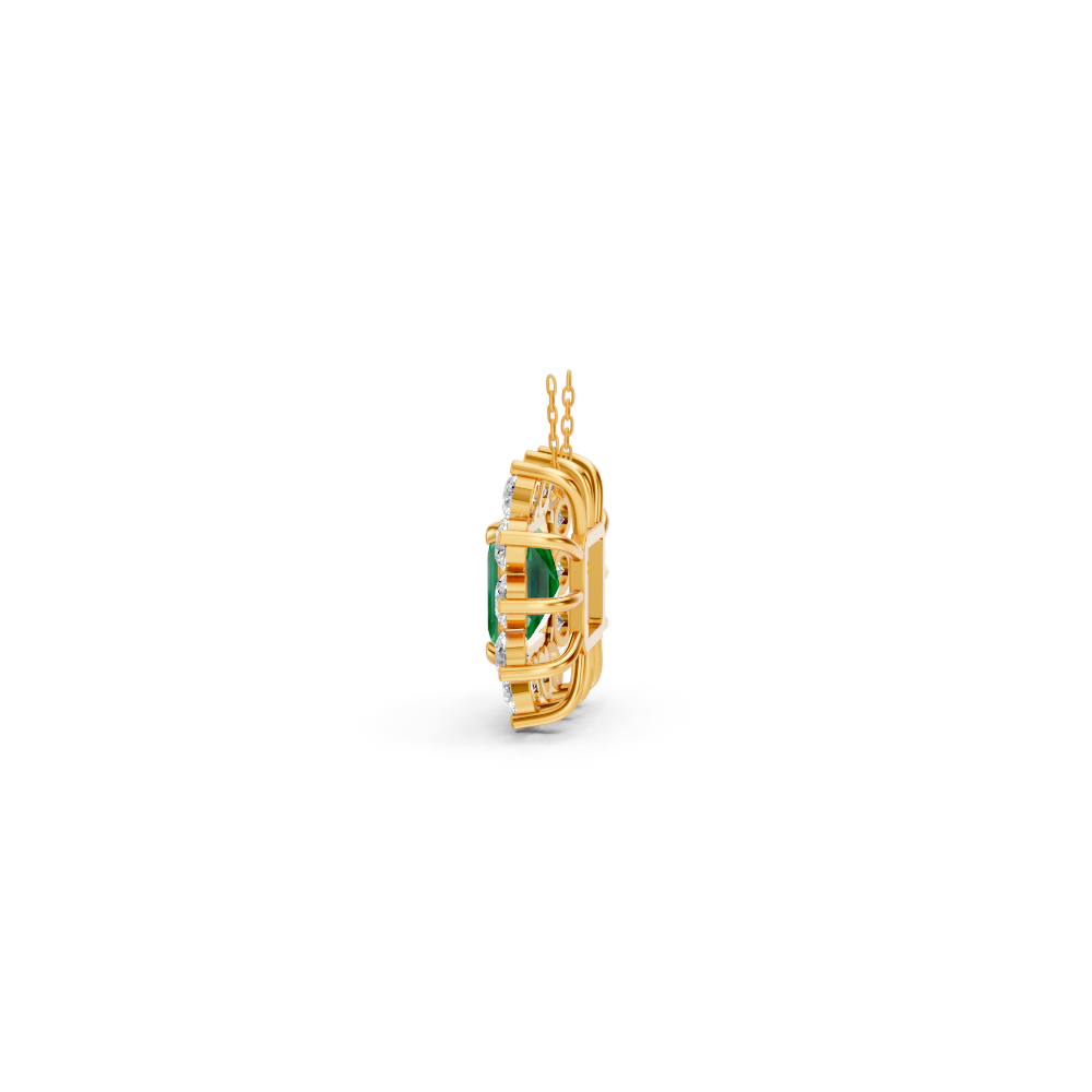 Colombian Emerald Asscher Sunburst Diamond Halo Pendant