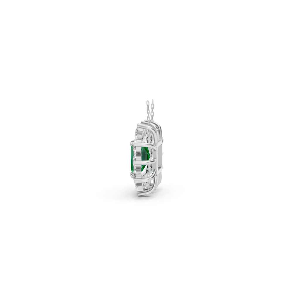 Colombian Emerald Asscher Sunburst Diamond Halo Pendant