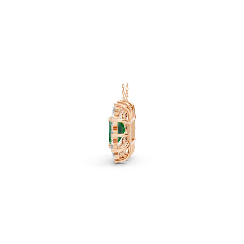 Colombian Emerald Asscher Sunburst Diamond Halo Pendant