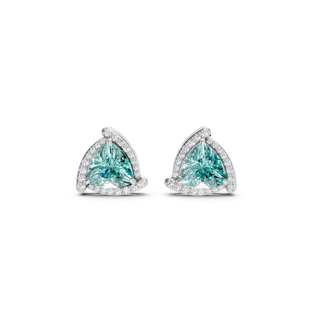 Paraiba Tourmaline Trillion Halo Stud Earrings