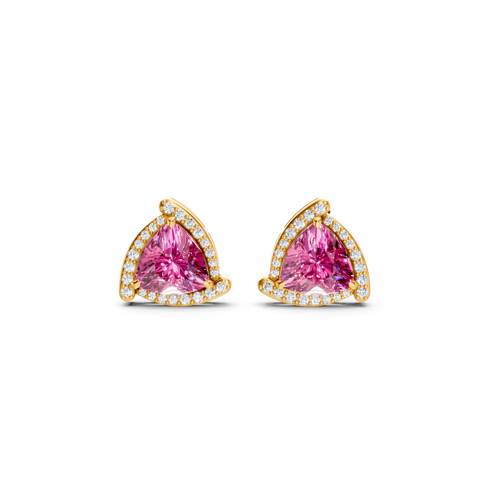 Pink Sapphire Trillion Halo Stud Earrings