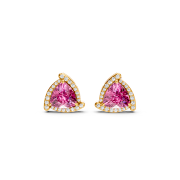 Pink Sapphire Trillion Halo Stud Earrings