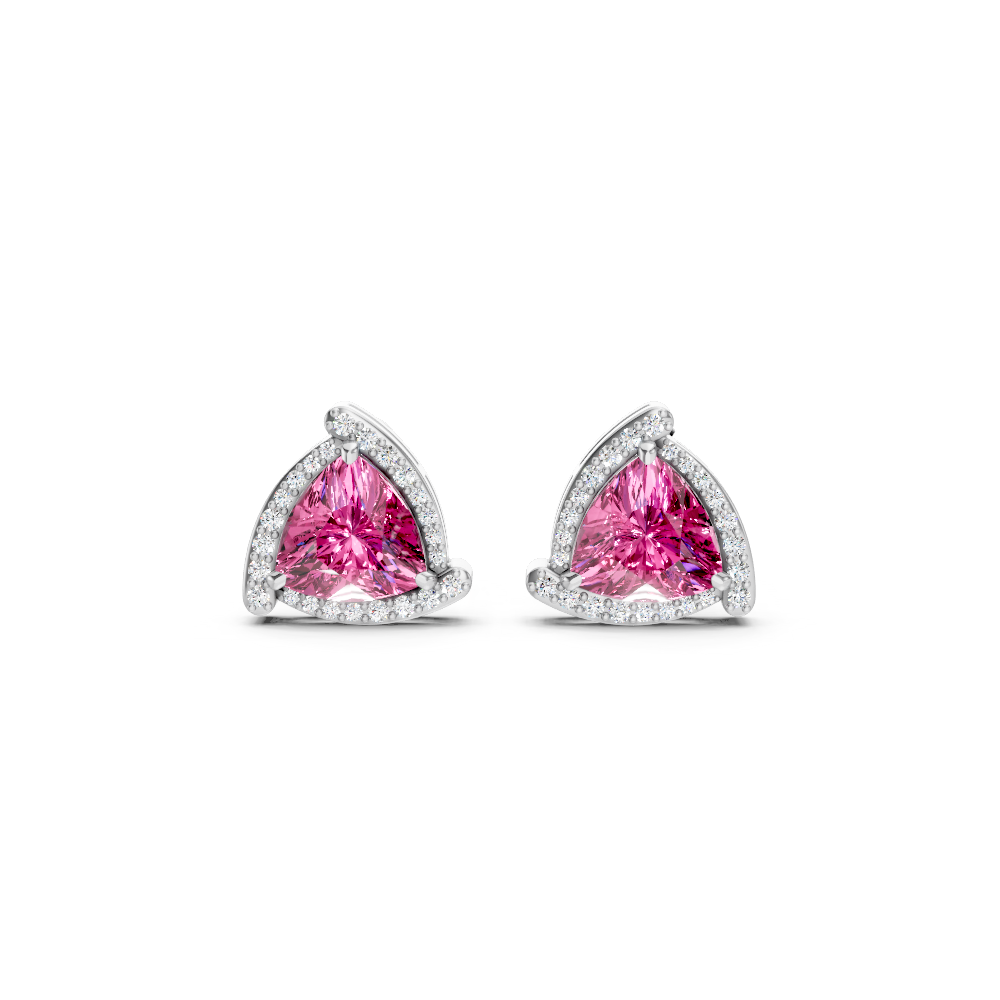 Pink Sapphire Trillion Halo Stud Earrings