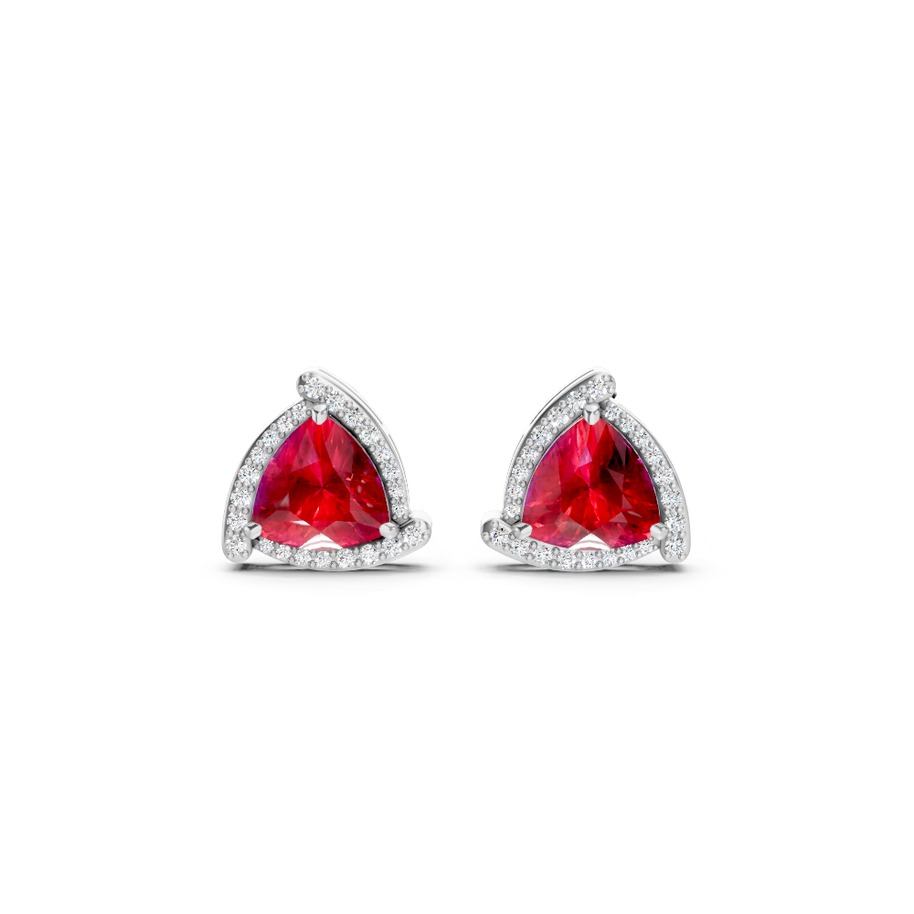 Ruby Trillion Halo Stud Earrings
